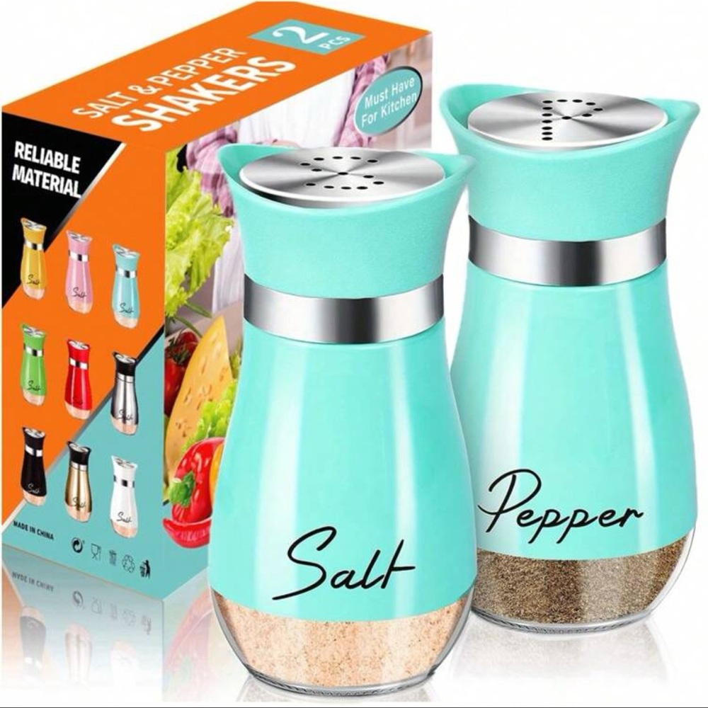 1 Set, Salt And Pepper Shakers Set, 4 Oz Glass Bottom Salt And Pepper Jars